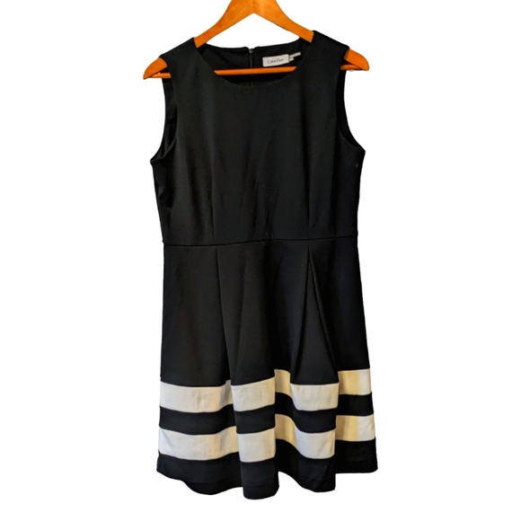 Calvin Klein Dresses & Skirts - Calvin Klein Black W/white Stripes Sleeveless Fit & flare knee length dress 14P